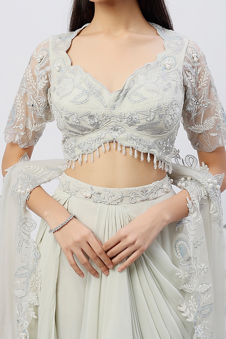 Silver Embroidered Wedding Lehenga Set by Jade by Ashima at Pernia's Pop Up Shop