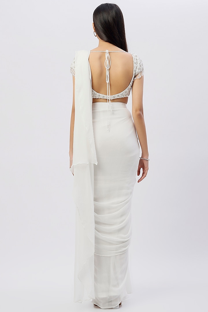White Embroidered Pre Stitched Wedding Saree by Jade by Ashima at Pernia's Pop Up Shop