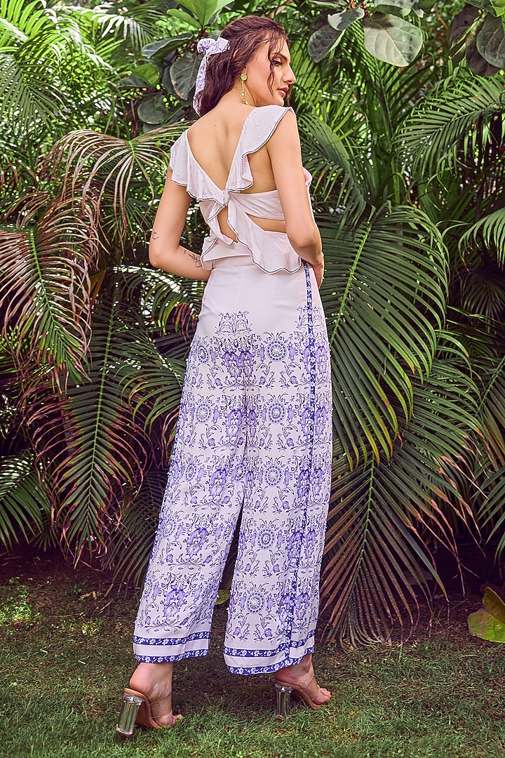 Blue Heavy Dull Crepe Printed & Hand Embroidered Co-Ord Set by Jade By Ashima at Pernia's Pop Up Shop