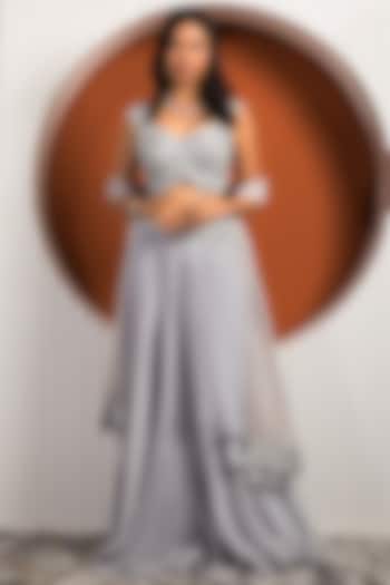 Powder Blue Georgette Flared Skirt Set by Jade by Ashima at Pernia's Pop Up Shop