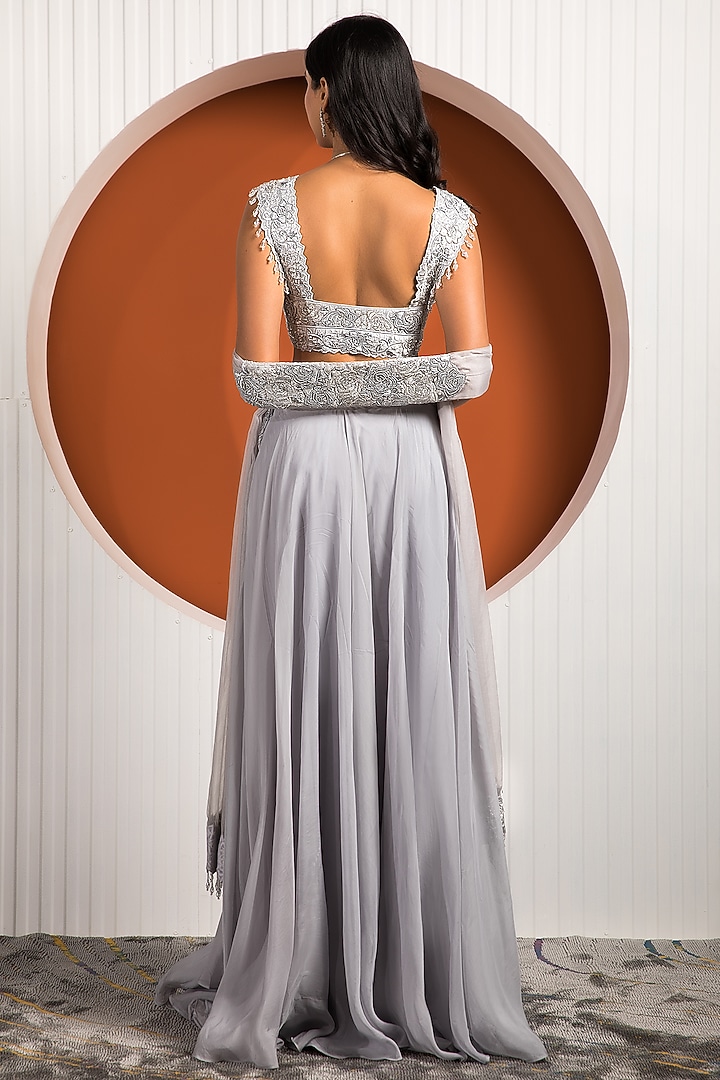 Powder Blue Georgette Flared Skirt Set by Jade by Ashima at Pernia's Pop Up Shop