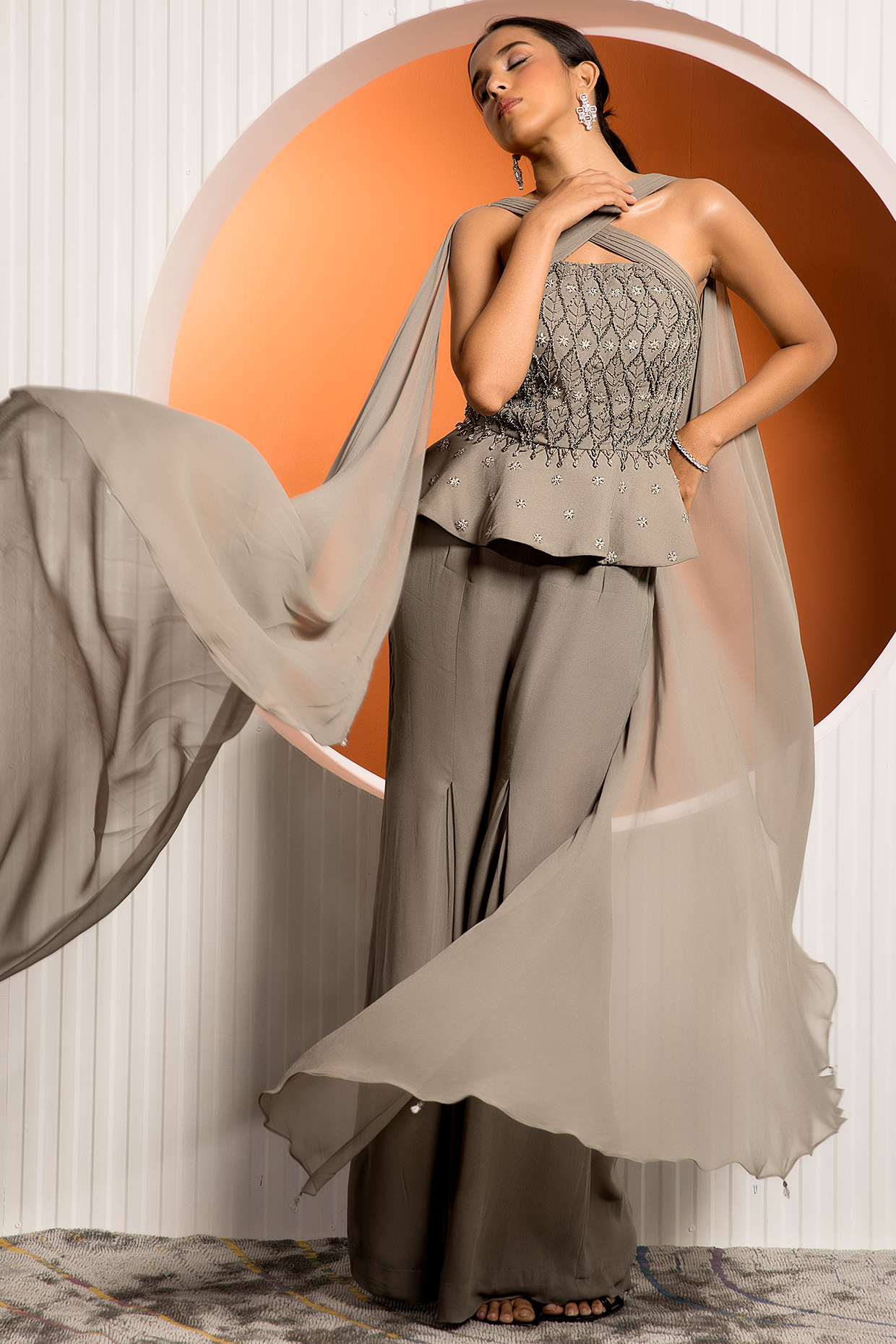 Sage Green Georgette Pant Set by Jade by Ashima at Pernia's Pop Up Shop