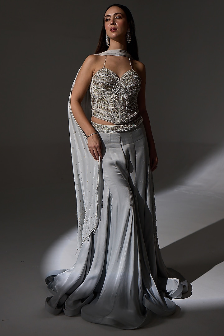 Misty Lilac Organza Wedding Sharara Set by Jade By Ashima at Pernia's Pop Up Shop