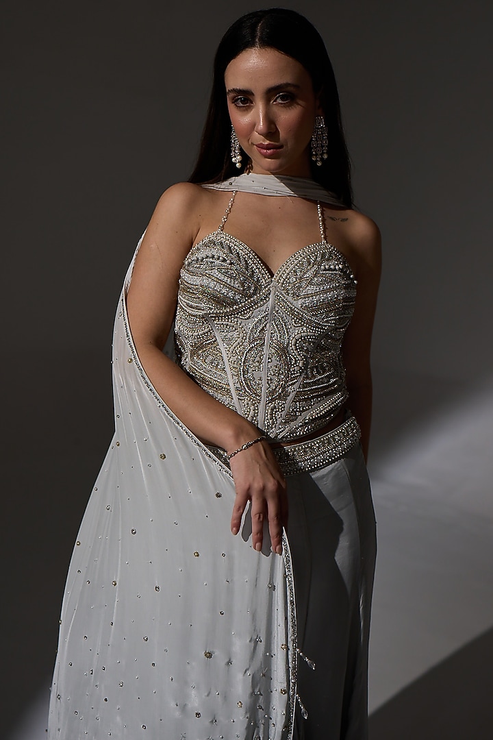 Misty Lilac Organza Wedding Sharara Set by Jade By Ashima at Pernia's Pop Up Shop