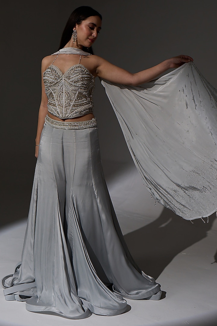 Misty Lilac Organza Wedding Sharara Set by Jade By Ashima at Pernia's Pop Up Shop