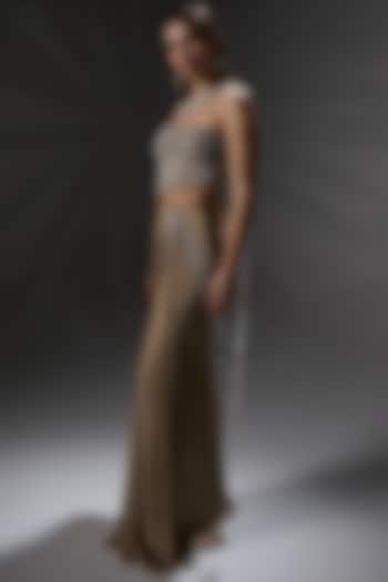 Almond Gold Organza Draped Wedding Saree Set by Jade By Ashima at Pernia's Pop Up Shop