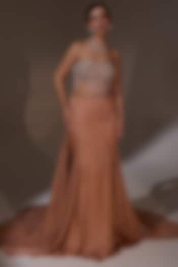 Pale Mauve Satin Draped Trail Skirt Set by Jade By Ashima at Pernia's Pop Up Shop