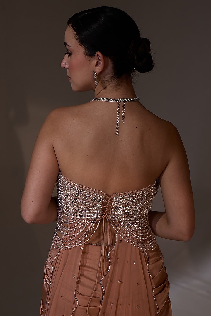 Pale Mauve Satin Draped Trail Skirt Set by Jade By Ashima at Pernia's Pop Up Shop