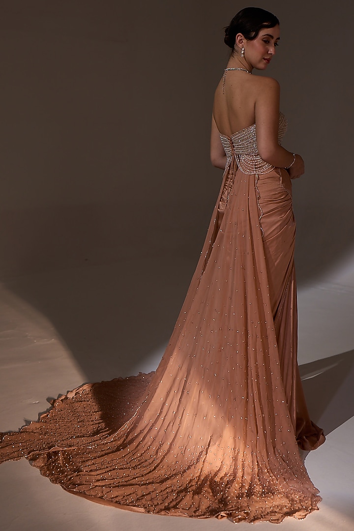 Pale Mauve Satin Draped Trail Skirt Set by Jade By Ashima at Pernia's Pop Up Shop