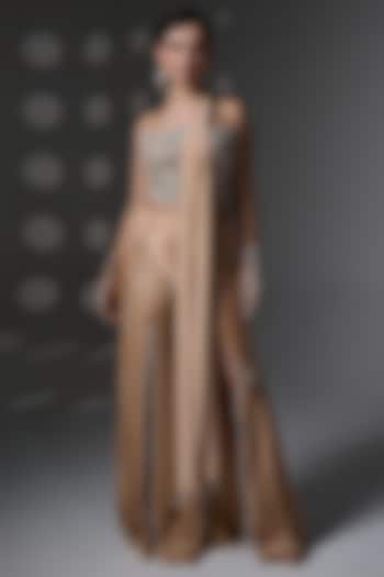 Washed Gold Satin Front-Slit Pant Set by Jade By Ashima at Pernia's Pop Up Shop