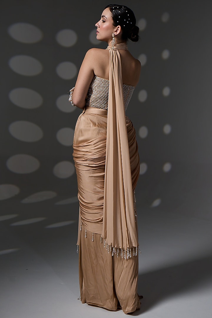 Washed Gold Satin Front-Slit Pant Set by Jade By Ashima at Pernia's Pop Up Shop