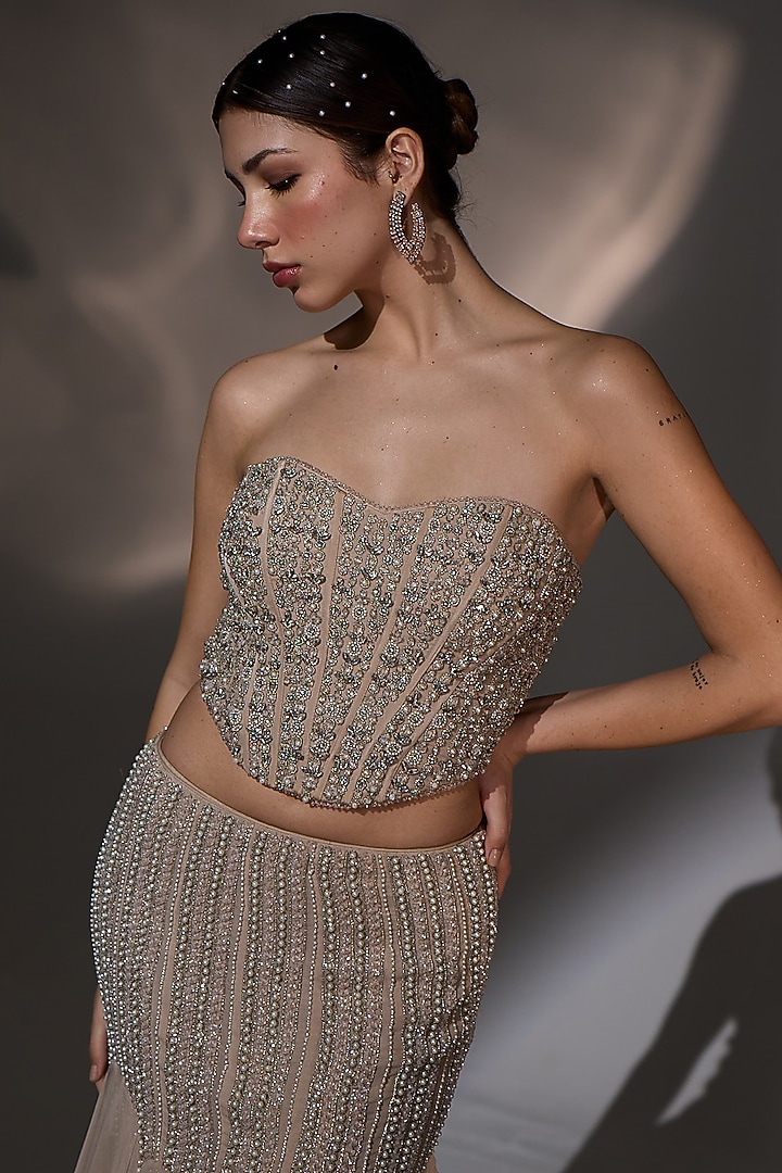Vanilla White Organza Fish-Cut Wedding Lehenga Set by Jade By Ashima at Pernia's Pop Up Shop