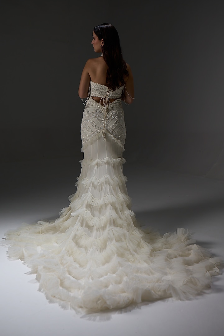 Mouse Grey Organza Halter Flared Fish-Cut Wedding Gown by Jade By Ashima at Pernia's Pop Up Shop