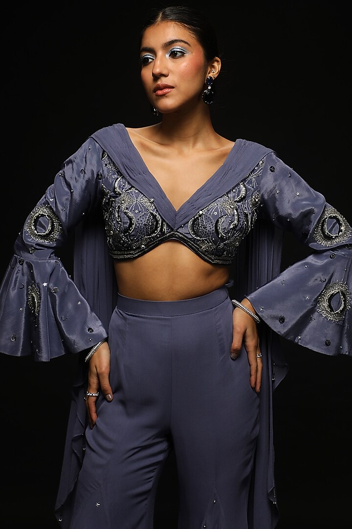 Ash Purple Georgette & Crepe Kalidar Wedding Sharara Set by Jade By Ashima at Pernia's Pop Up Shop