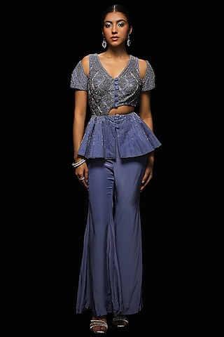 Grey Crepe Pant Set by Jade By Ashima