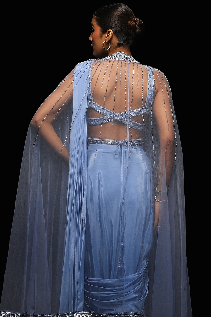Pastel Lilac Crepe Draped Wedding Saree Set by Jade By Ashima at Pernia's Pop Up Shop