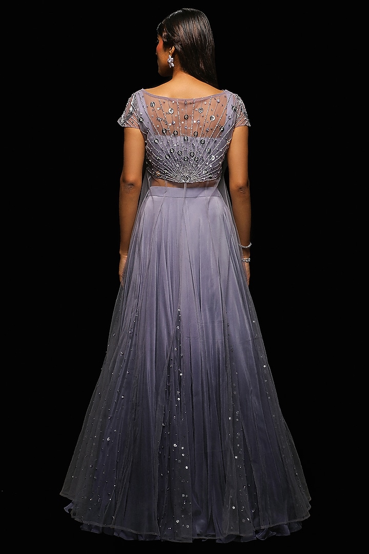 Dusk Purple Crepe Flared Skirt Set by Jade By Ashima at Pernia's Pop Up Shop