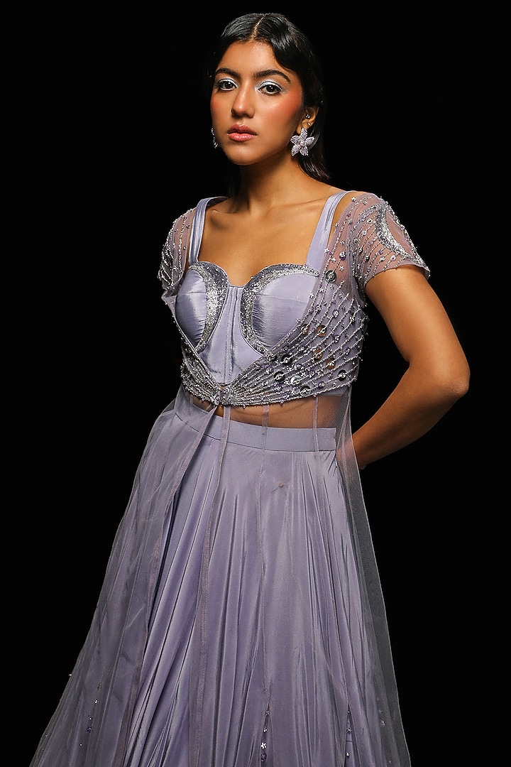 Dusk Purple Crepe Flared Skirt Set by Jade By Ashima at Pernia's Pop Up Shop
