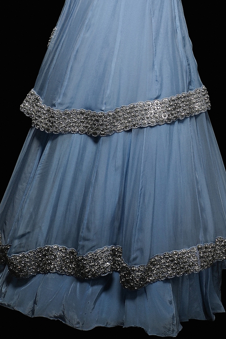 Blue Silk Georgette Tiered Skirt Set by Jade By Ashima at Pernia's Pop Up Shop