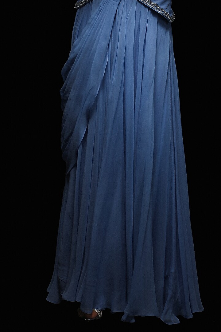 Pastel Lilac Crepe Draped Wedding Saree Set by Jade By Ashima at Pernia's Pop Up Shop