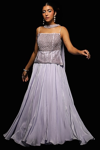 Lavender Crepe Lehenga Set by Jade By Ashima