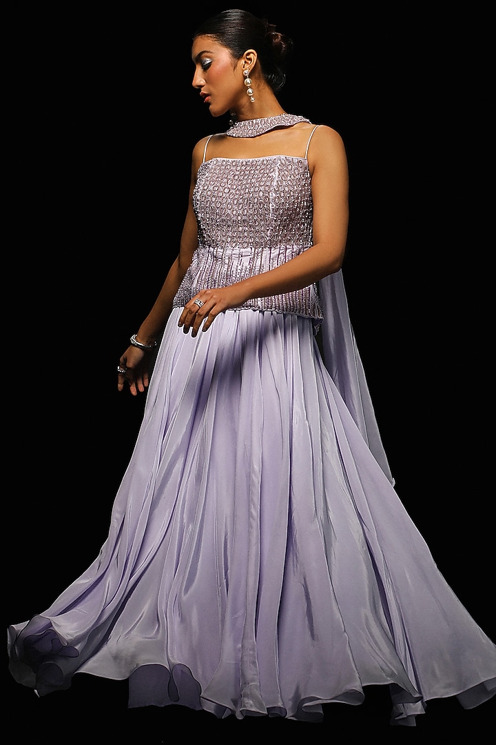 Lavender Crepe Wedding Lehenga Set by Jade By Ashima at Pernia's Pop Up Shop