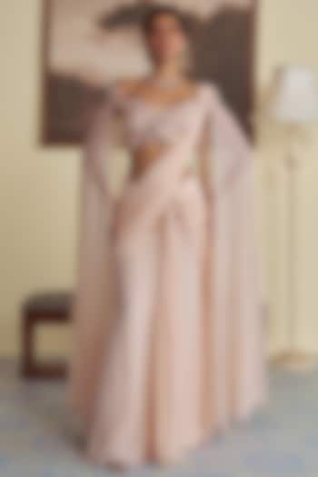 Pastel Pink Chinon & Organza Draped Saree Set by Jade By Ashima at Pernia's Pop Up Shop