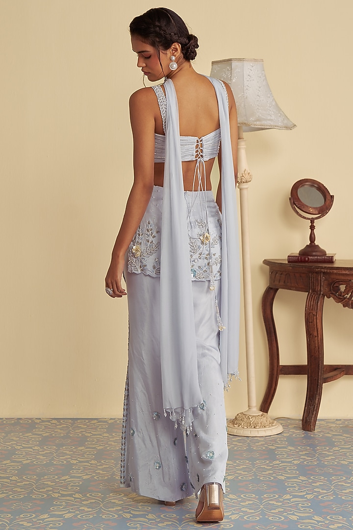Pastel Blue Organza Pearl Embroidered Kurta Set by Jade By Ashima at Pernia's Pop Up Shop