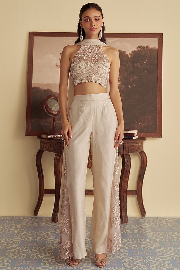 Ivory Net & Opara Wedding Sharara Set by Jade By Ashima at Pernia's Pop Up Shop