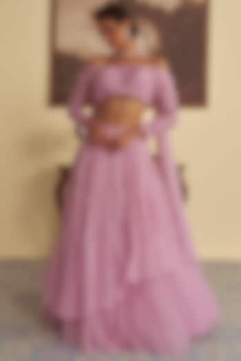 Lavender Purple Organza & Butterfly Net Tiered Wedding Lehenga Set by Jade By Ashima at Pernia's Pop Up Shop