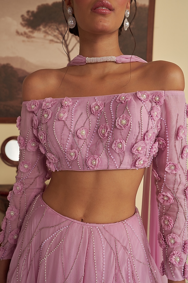 Lavender Purple Organza & Butterfly Net Tiered Wedding Lehenga Set by Jade By Ashima at Pernia's Pop Up Shop
