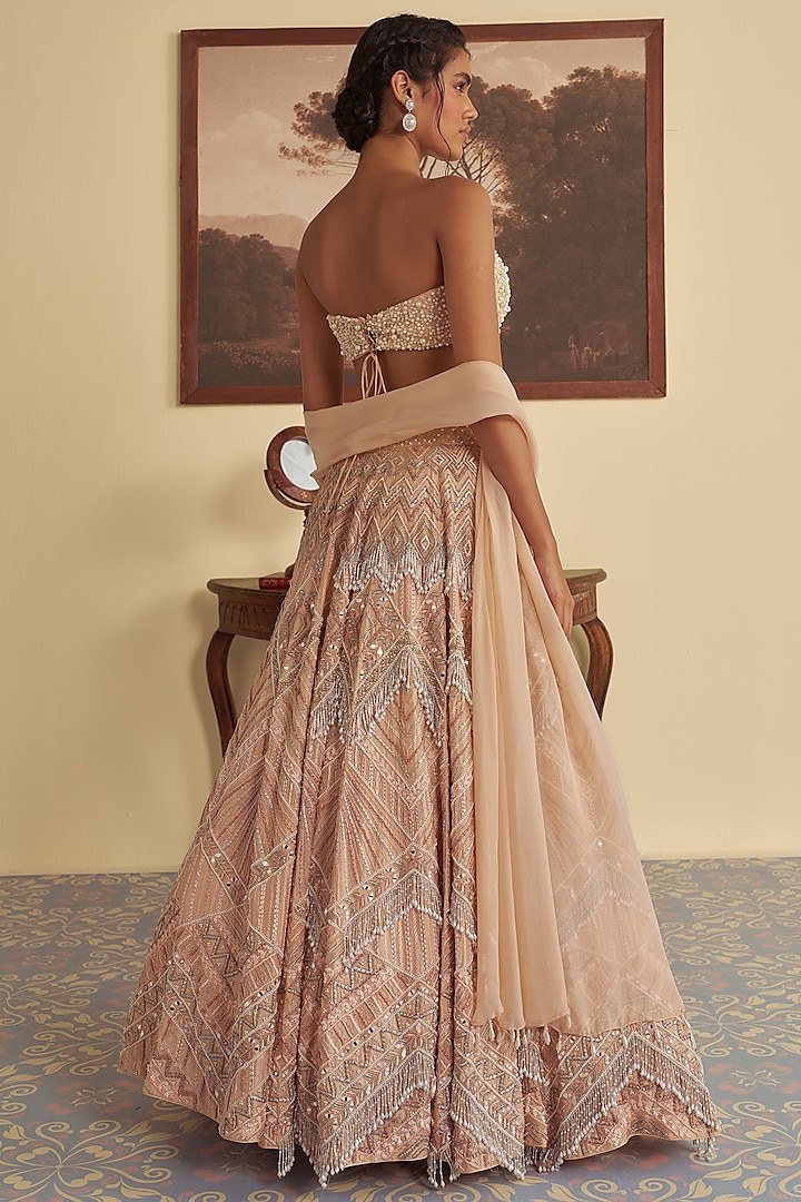 Beige Organza Aari Embroidered Wedding Lehenga Set by Jade By Ashima at Pernia's Pop Up Shop