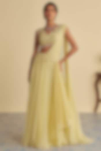 Pastel Yellow Organza Draped Saree Set by Jade By Ashima at Pernia's Pop Up Shop