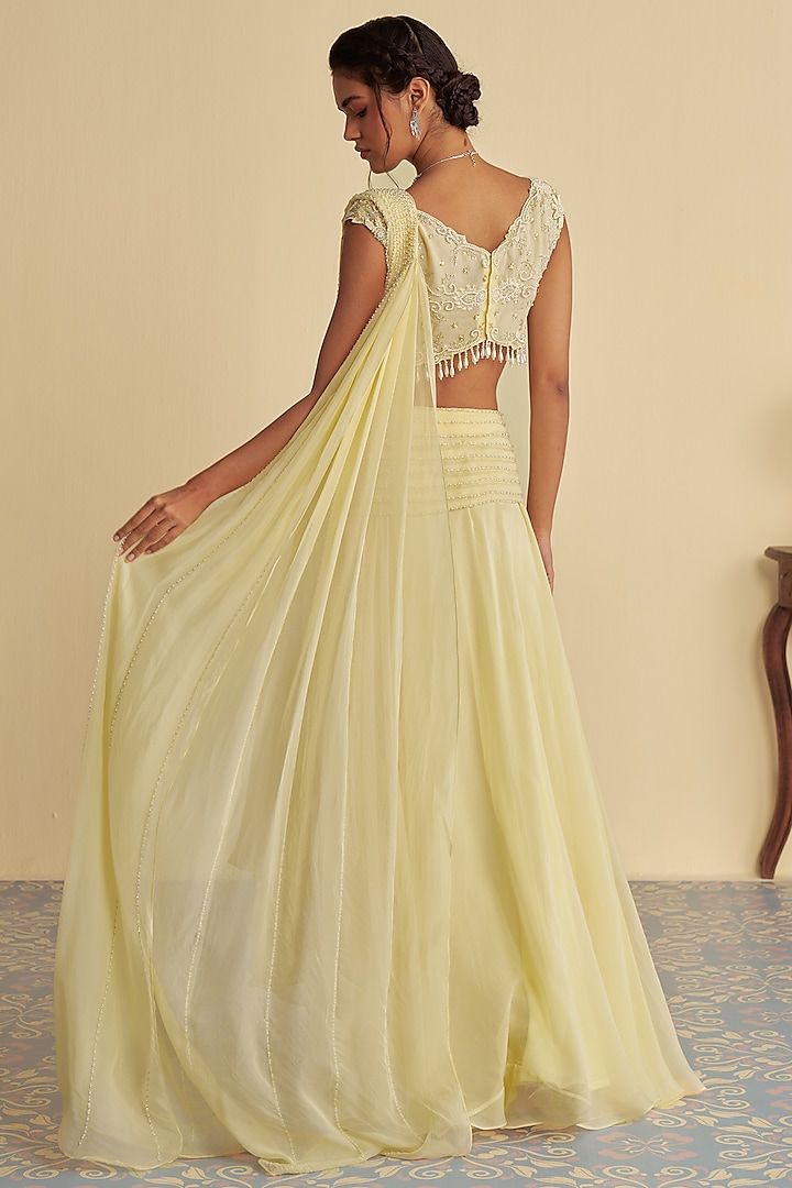 Pastel Yellow Organza Draped Wedding Saree Set by Jade By Ashima at Pernia's Pop Up Shop