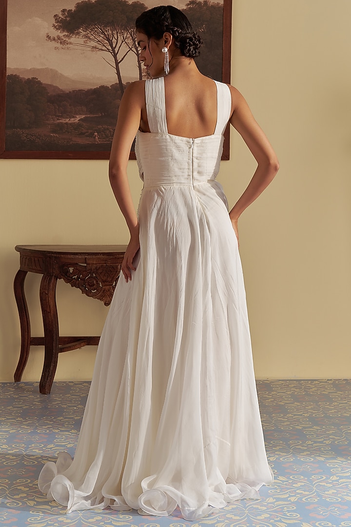 Ivory Organza Pearl Embellished Engagement Gown by Jade By Ashima at Pernia's Pop Up Shop