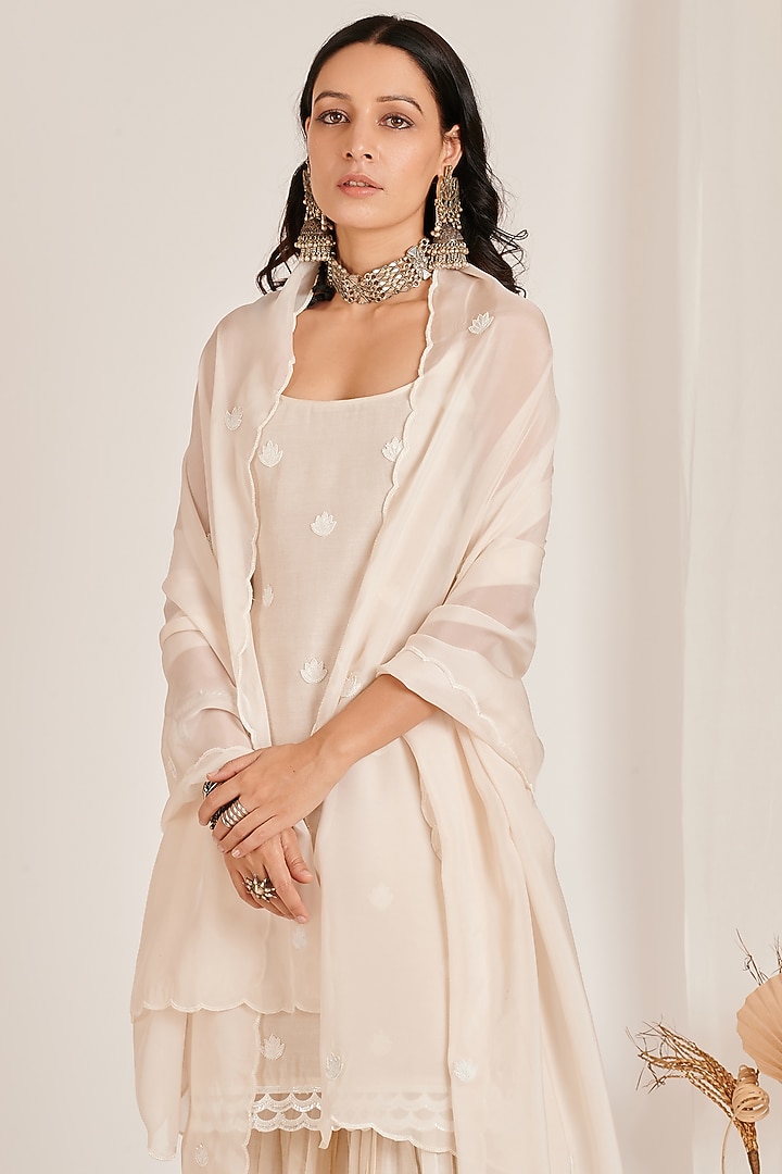 Off-White Chanderi Party Wear Sharara Set by Jdang at Pernia's Pop Up Shop