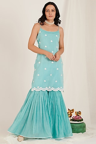 Aqua Blue Chanderi Sharara Set by Jdang