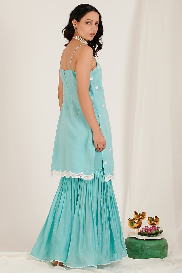 Aqua Blue Chanderi Party Wear Sharara Set by Jdang at Pernia's Pop Up Shop