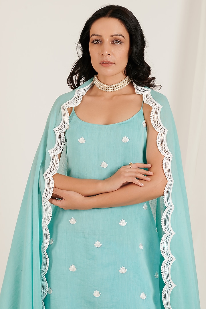Aqua Blue Chanderi Party Wear Sharara Set by Jdang at Pernia's Pop Up Shop