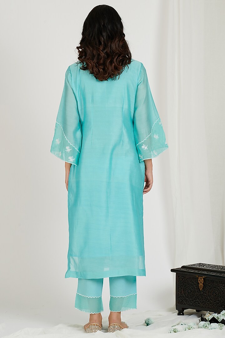 Aqua Blue Embroidered Kurta Set by Jdang at Pernia's Pop Up Shop