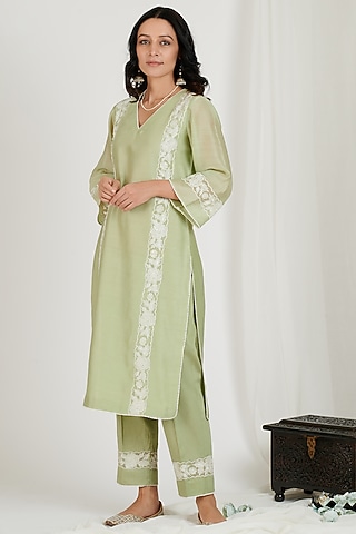 Mint Green Embroidered Kurta Set by Jdang