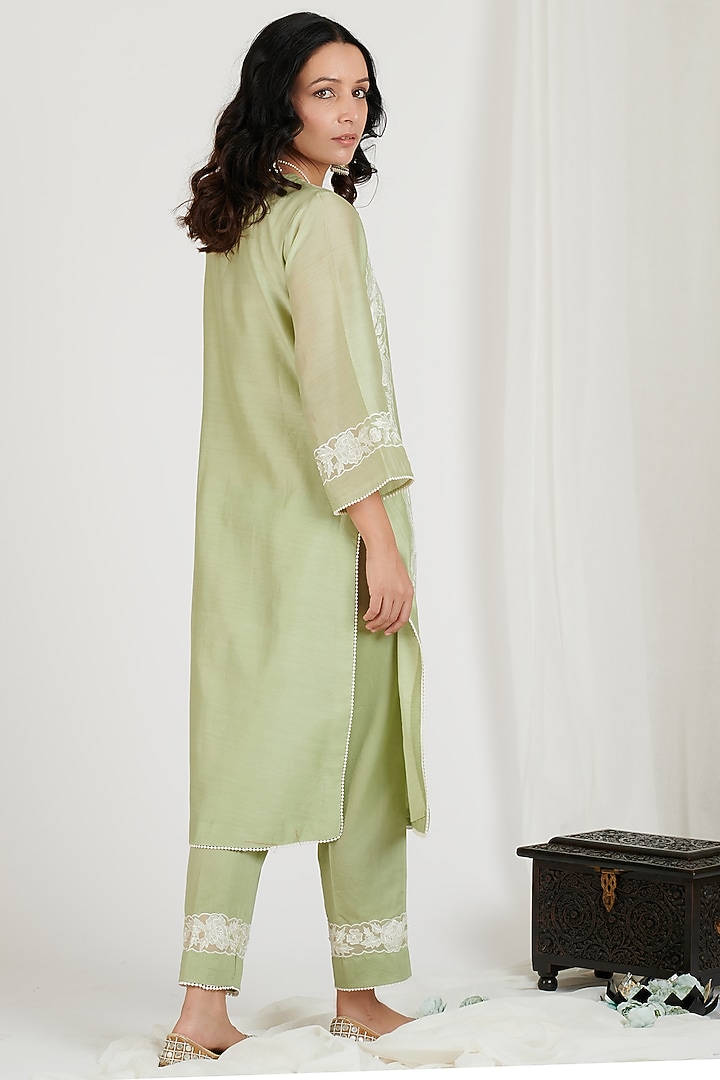 Mint Green Embroidered Kurta Set by Jdang at Pernia's Pop Up Shop