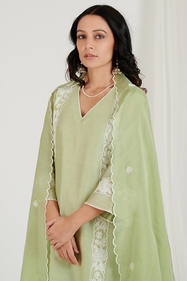 Mint Green Embroidered Kurta Set by Jdang at Pernia's Pop Up Shop