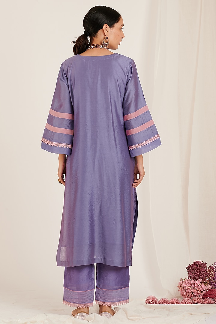 Lavender & Pink Chanderi Kurta Set by Jdang at Pernia's Pop Up Shop