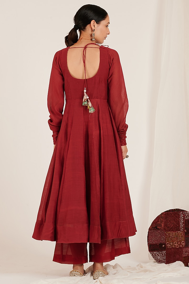 Maroon Embroidered Anarkali Set by Jdang at Pernia's Pop Up Shop