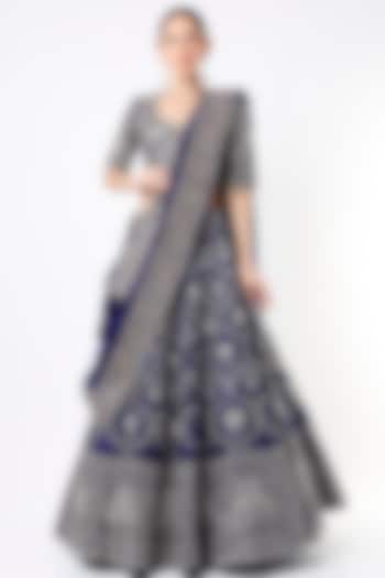 Dark Purple Raw Silk Embroidered Bridal Lehenga Set by Jayanti Reddy at Pernia's Pop Up Shop