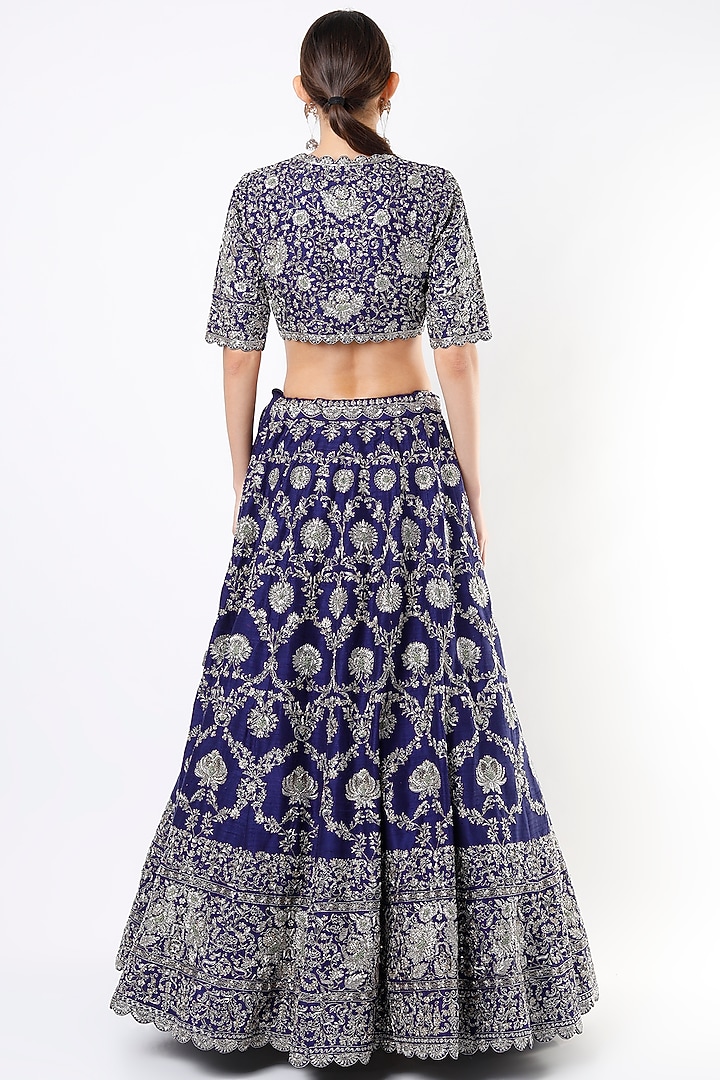 Dark Purple Raw Silk Embroidered Bridal Lehenga Set by Jayanti Reddy at Pernia's Pop Up Shop