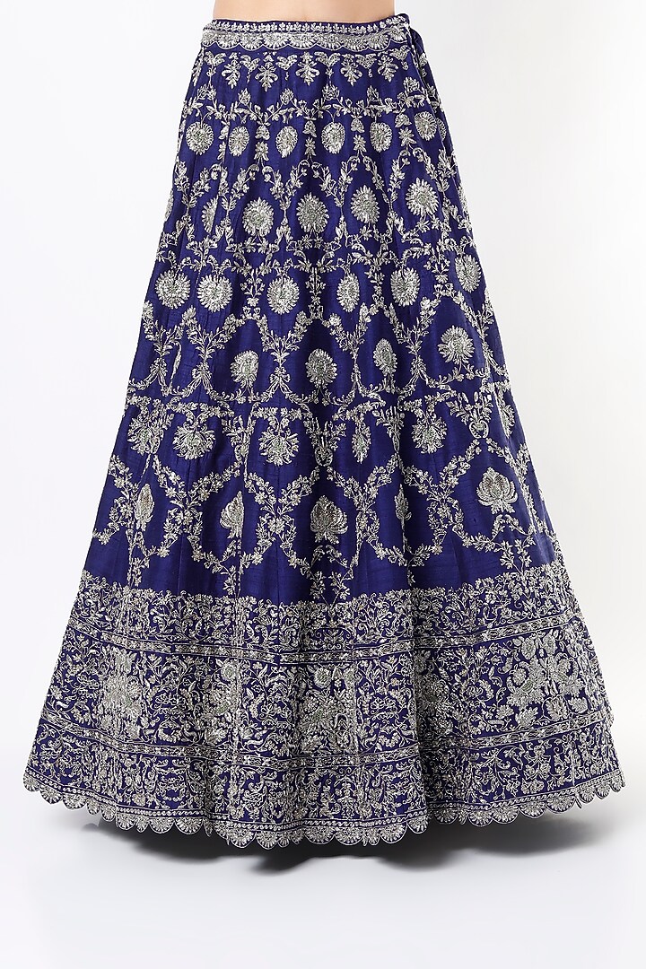 Dark Purple Raw Silk Embroidered Bridal Lehenga Set by Jayanti Reddy at Pernia's Pop Up Shop
