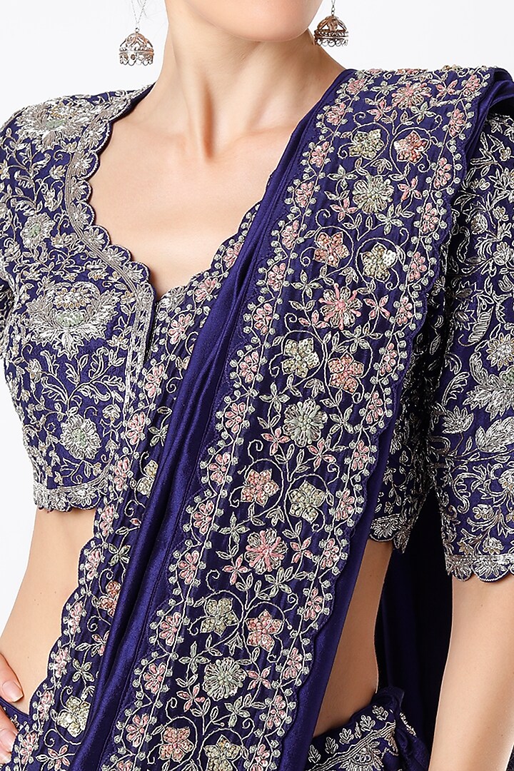 Dark Purple Raw Silk Embroidered Bridal Lehenga Set by Jayanti Reddy at Pernia's Pop Up Shop