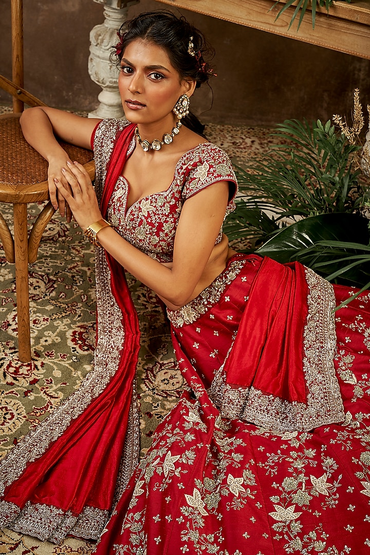 Red Raw Silk Royal Bridal Lehenga Choli with Dupatta